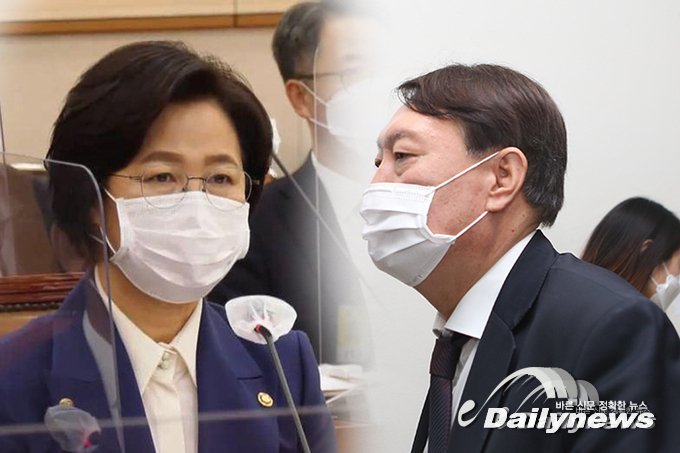 ▲ 추미애 법무부 장관(좌)과 윤석열 검찰총장(우)/사진 민진철 사진기자