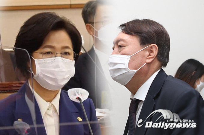 ▲ 추미애 법무부 장관(좌)과 윤석열 검찰총장(우)/사진 민진철 사진기자