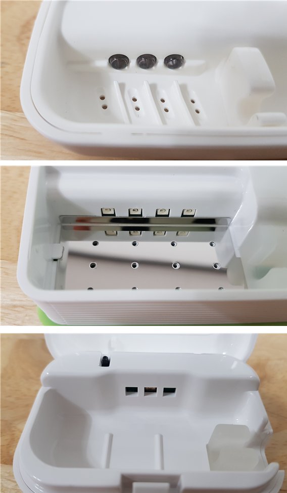 ▲ 위에서부터 오투케어(BS-4000)UV LED, 프리쉐(PA-TS700)UV LED, 한샘(4.0 LED 충전식헤드형)UVC LED 순 (사진=한국소비자연맹)