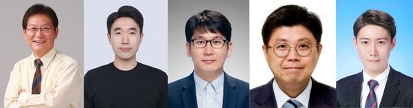 연구에 참여한 공동 연구진. 왼쪽부터 이혁모 KAIST 교수, 김동훈 KIST 박사, 김종민 KIST 박사, 한상수 KIST 박사, 황창규 KIST 학생연구원. (사진=KIST)