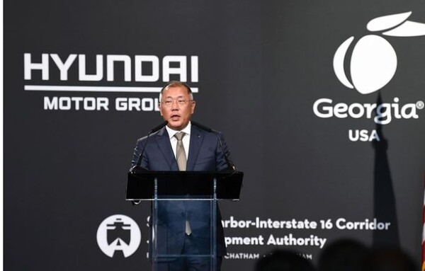 의선 현대차그룹 회장이 2022년 10월 미국 전기차 전용공장 기공식에서 기념사를 하고 있다. 사진=현대차그룹