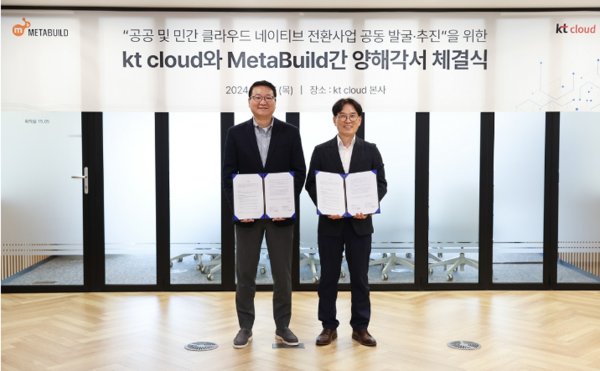 KT클라우드와 메타빌드가 클라우드 네이티브 전환사업을 위해 업무협약을 맺었다. 사진=KT클라우드