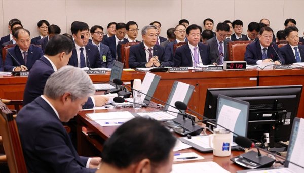 22일 열린 국회 산업통상자원중소벤처기업위원회의 중소벤처기업진흥공단 등의 국정감사에서 박성효 소상공인시장진흥공단 이사장이 의원 질의에 답변하고 있다. 사진=연합뉴스