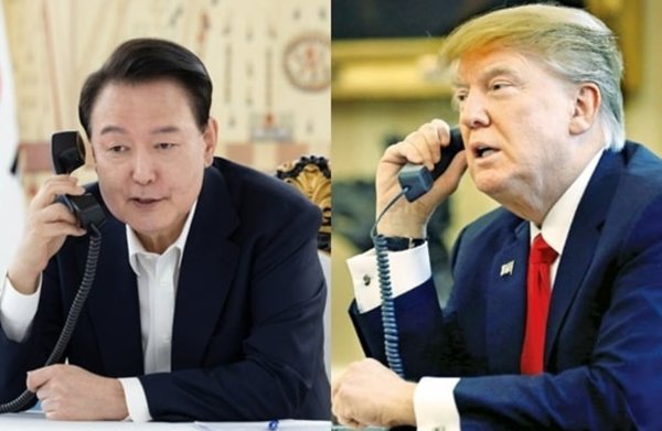 윤석열 대통령과 도널드 트럼프 미국 대통령 당선인이 7일 오전 12분간 통화하며 조속한 시일내에 만나기로 뜻을 모았다. 사진=대통령실 