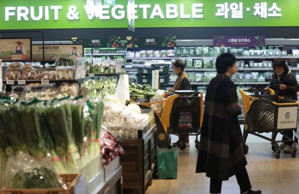 채소값 급등에 11월 소비자물가 상승률이 전달 대비 0.2%포인트 상승했다, 서울의 한 대형마트에서 장을 보는 시민들 모습. 사진=연합뉴스