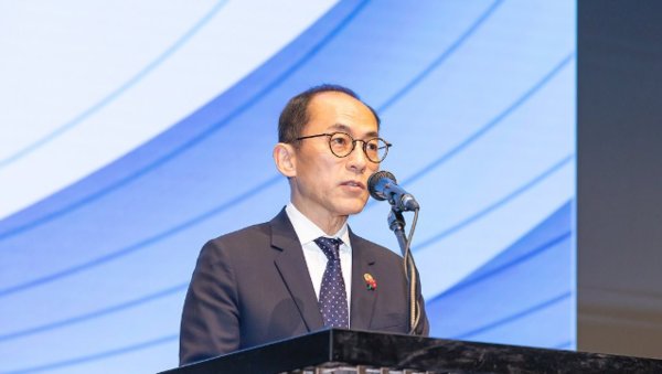 고학수 개인정보보호위원회 위원장이 19일 서울 서초구 엘타워에서 열린 'AI 시대 개인정보 정책 종합설명회'에서 인사말 하고 있다. 사진=개인정보보호위원회 