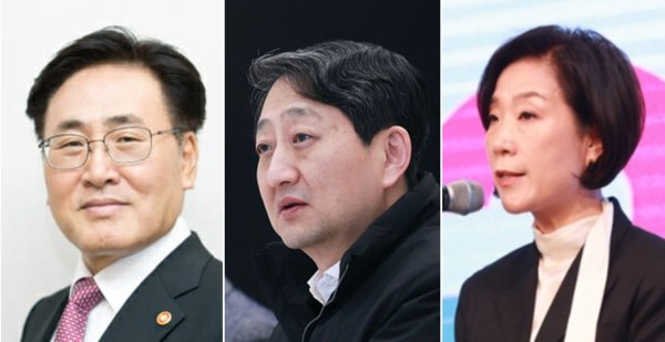 왼쪽부터 유상임 과기부장관, 안덕근 산업부장관, 오영주 중기부장관.