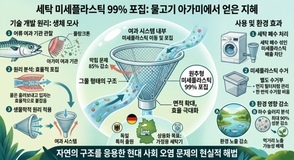 물고기 여과 방식 본뜬 세탁기 필터, 미세플라스틱 99% 걸러낸다