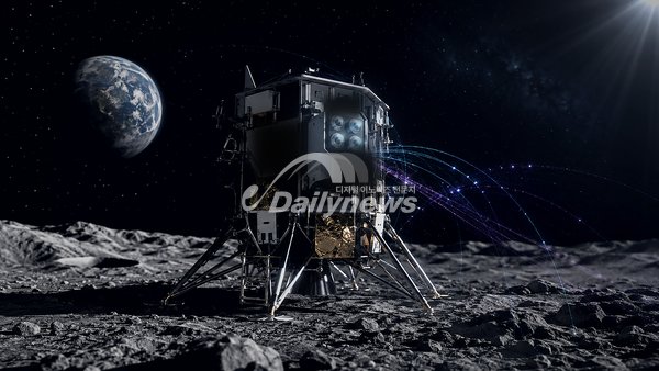 달 남극에 착륙한 민간 달 착륙선과 탑재형 방사선 측정 임무 재구성. 실제 Nova-D 착륙선과 LVRAD의 최종 형상·장착 위치는 다를 수 있다. 생성형 AI로 제작한 이미지=데일리뉴스